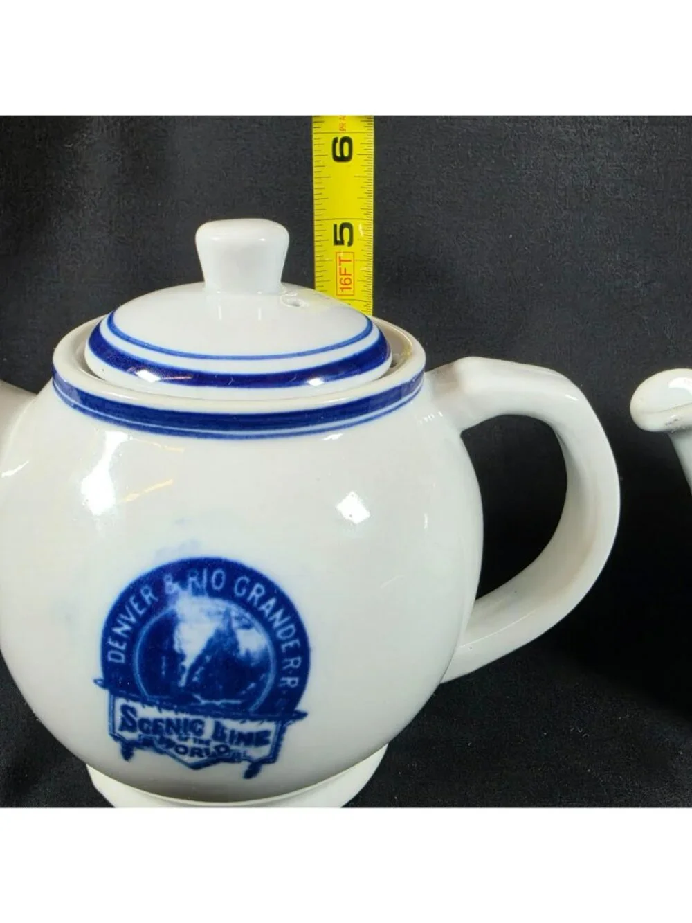 Set of 2 Denver & Rio Grande Railroad Tea Pots Blue Logo Souvenir Reproduction